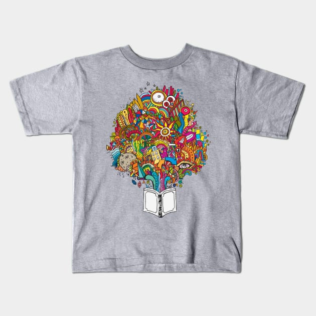 doodle inside book Kids T-Shirt by Mako Design 